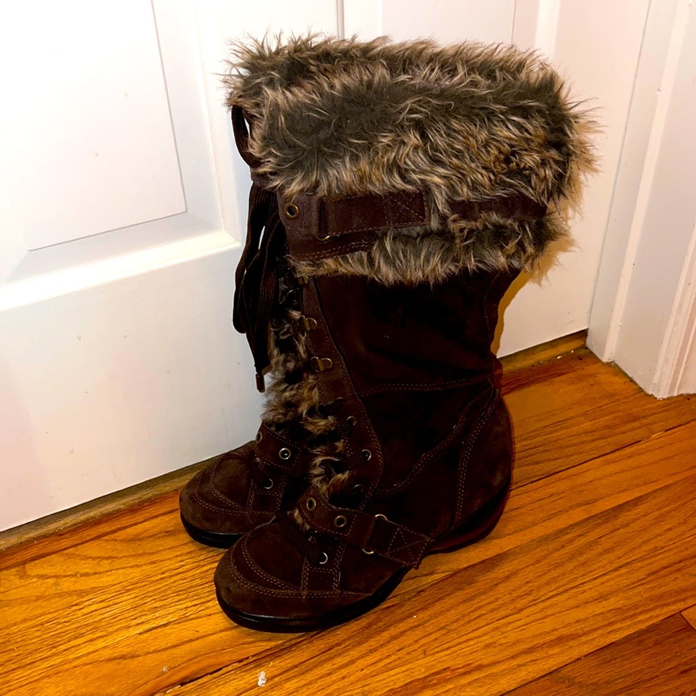 ALDO brown fur and suede boots. Only worn a couple of times.